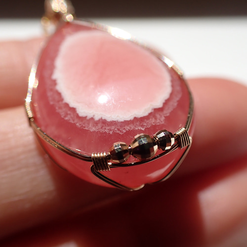 可愛い❤】インカローズペンダントトップワイヤーラップハンドメイド 4×2