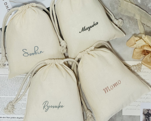 【席札　巾着】結婚式　ウェディング　コットン巾着　おしゃれ　ナチュラル 席札 巾着】結婚式 ウェディング コットン巾着 おしゃれ