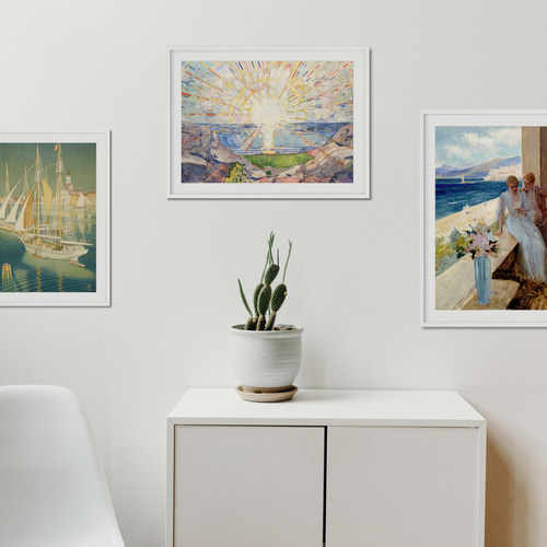 NO.442】太陽の絵画アートポスター☆海マリンカラフル風景リビング玄関