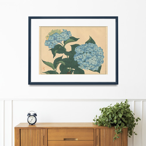 絵画  作者不詳  アートポスター 静物画 縁起物 青い紫陽花 daac5c26e6339274981bb11ece8847