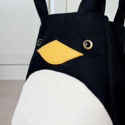 SIOCO・8号帆布 ×牛革 ペンギントートバッグ 《Francis》ブラック×生成り ゴールドアイタイプ　動物バッグ 3枚目の画像
