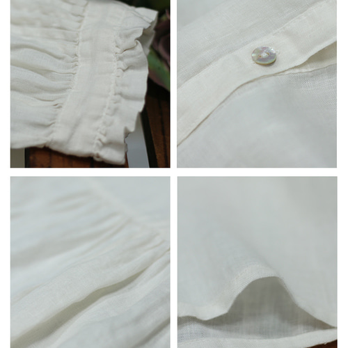 リネンブラウス 麻ブラウス 白 シャツ 無地 長袖 白シャツ 白ブラウス