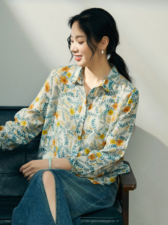 花柄 シャツ レディース トップス レーヨン 麻 襟なし ノーカラー 春夏秋 エスニック ボヘミアン リゾード 民族 amina チャイハネ Favolic IAC-5136 花柄 シャツ レディース 長袖 トップス 春夏 柄シャツ 襟付き