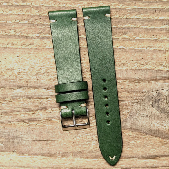 ウィケット＆グレイグ レザー グリーン｜ダブルステッチ 時計ベルト