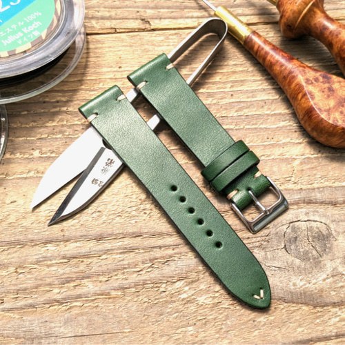 ウィケット＆グレイグ レザー グリーン｜ダブルステッチ 時計ベルト