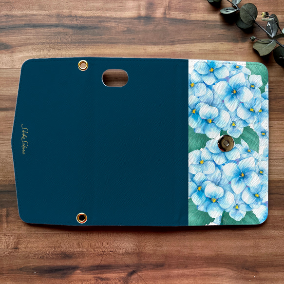 梅雨の紫陽花の三つ折り手帳型スマホケース 全機種対応 手帳型 スマホケース iphone Android アジサイ 夏 3枚目の画像