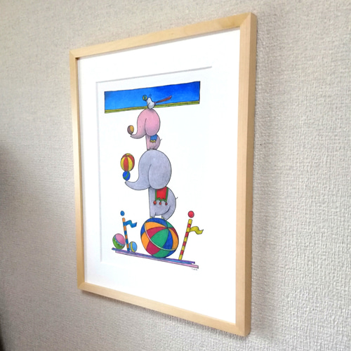 親子で散歩　額縁入り　絵画 親子で散歩額縁入り絵画