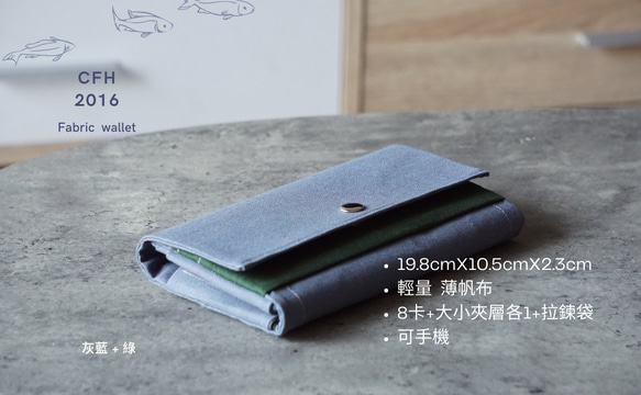 Wallet Men - 8 card-slots/zipper case/canvas/grey-gift 4枚目の画像