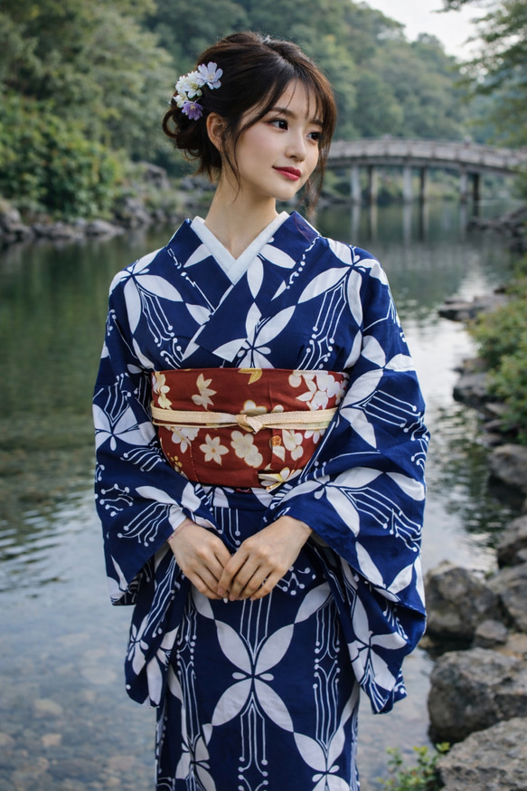 浴衣　蝶柄　 凪 浴衣 ゆかた 凪ブランド クリーム色 雲取りに蝶柄 ゆかたにピッタリ