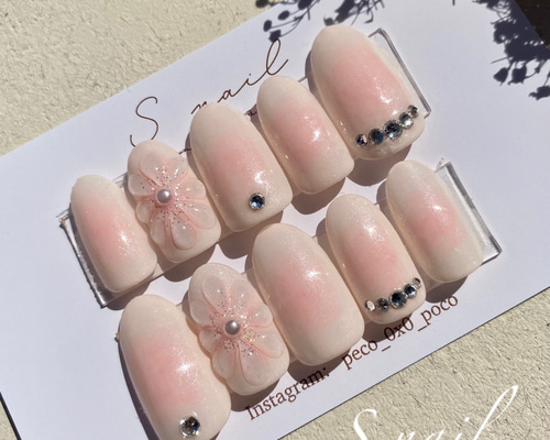 No.4】ぷっくりフラワーネイル ネイルチップ（つけ爪） S nail