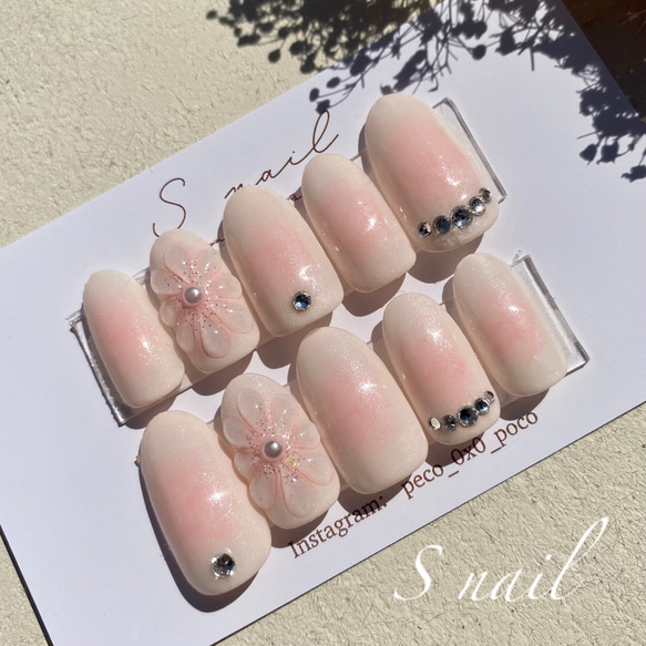 No.4】ぷっくりフラワーネイル ネイルチップ（つけ爪） S nail