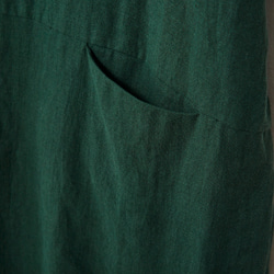 さっと着られて快適！リネン100％　ワンピース　半袖　暗い青緑色　230507-2 5枚目の画像