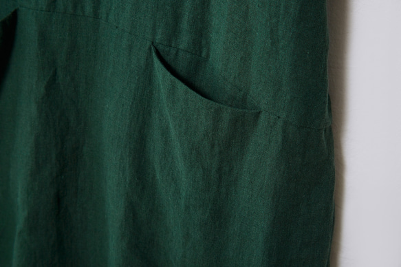 穿著方便又舒適！ 100%亞麻洋裝短袖深藍綠230507-2 第5張的照片