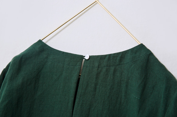 穿著方便又舒適！ 100%亞麻洋裝短袖深藍綠230507-2 第8張的照片
