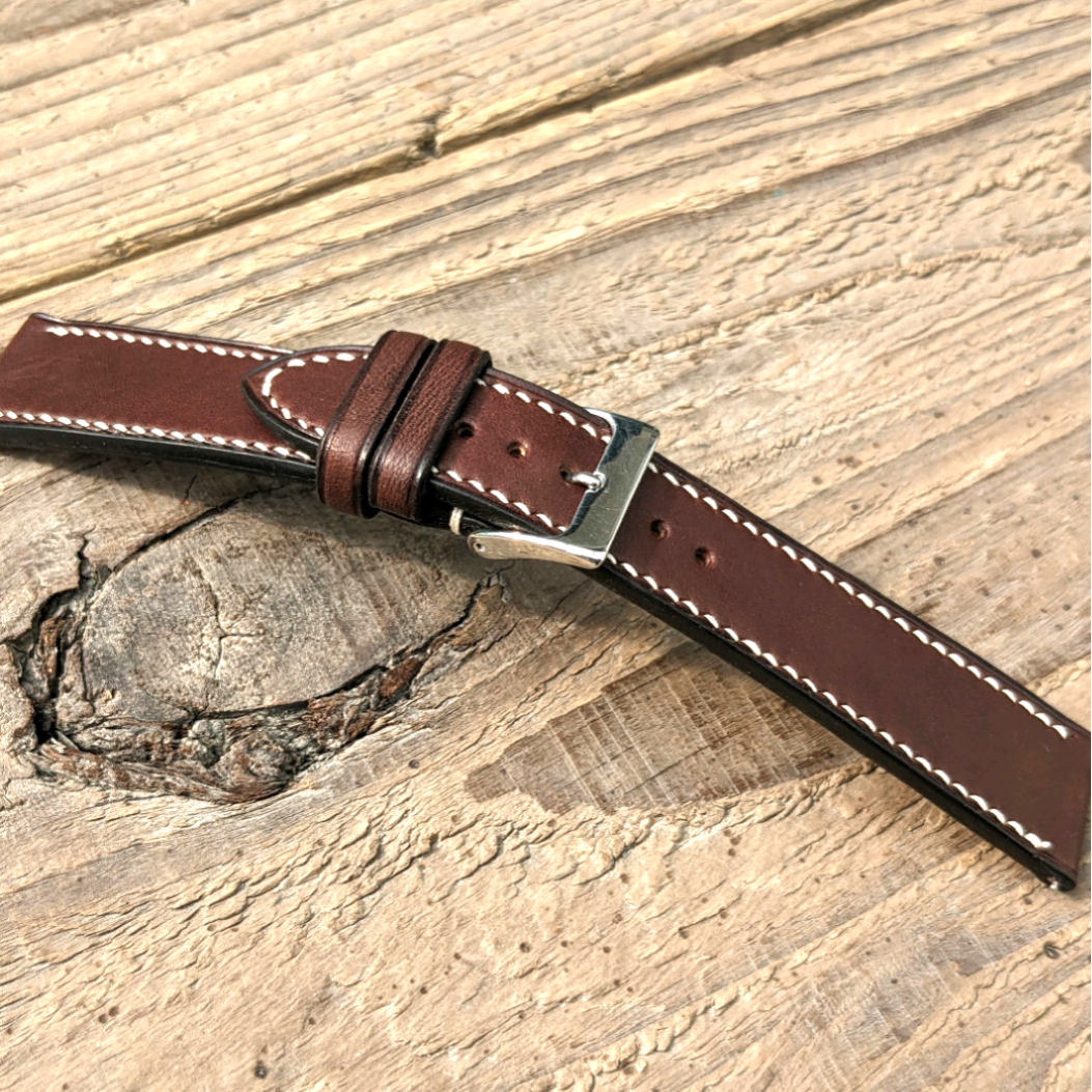Haasフレンチレザー　カーフスキン チョコレート｜フルステッチ 時計ベルト｜サイズ・糸色　カスタマイズ対応｜受注制作