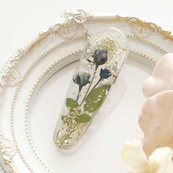 キークリップ 薔薇 バッグチャーム キーホルダー 押し花 ボタニカル 