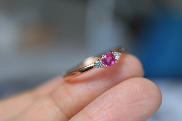 RG23-205 宝石質 天然 ピンク サファイア リング 指輪 シンプル フリーサイズ 18KGP 金属アレルギー対応 3枚目の画像