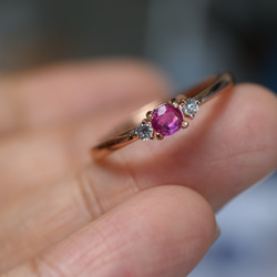 RG23-205 宝石質 天然 ピンク サファイア リング 指輪 シンプル フリーサイズ 18KGP 金属アレルギー対応 5枚目の画像