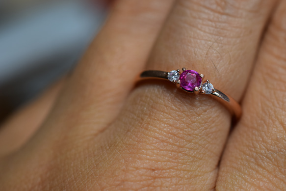 RG23-205 宝石質 天然 ピンク サファイア リング 指輪 シンプル フリーサイズ 18KGP 金属アレルギー対応 9枚目の画像