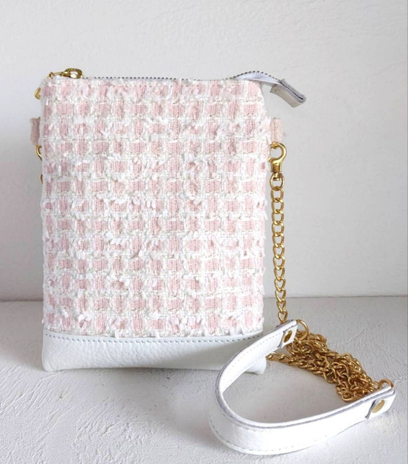 限定送料込み】ミロス社の尾州ツイード と 本革 の スマホポシェット