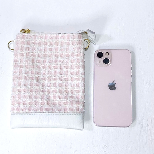 限定送料込み】ミロス社の尾州ツイード と 本革 の スマホポシェット