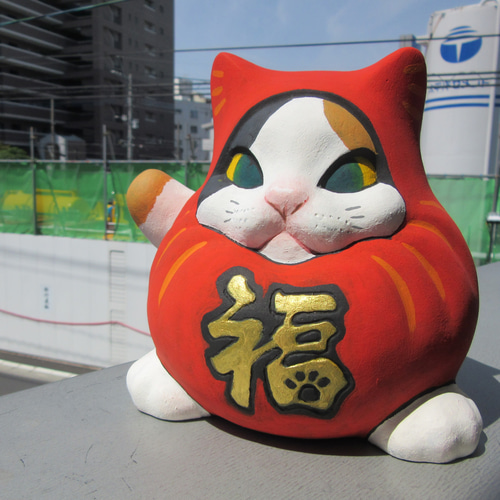 猫ダルマ 三毛猫 その他置物 くるめ工房 田中俊之 通販 15894405