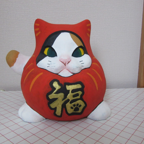 猫ダルマ 三毛猫 その他置物 くるめ工房 田中俊之 通販 15894405