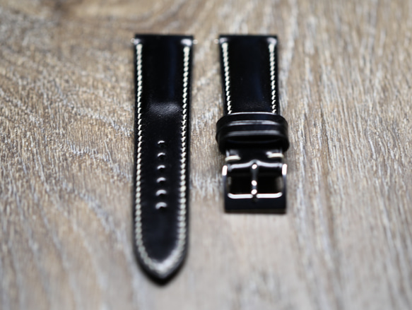 アメリカンレザー　ホーウィン社  シェルコードバン レザー  ブラック　本革 時計ベルト カスタムサイズ対応 4枚目の画像