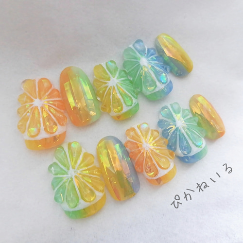 キャンディーカラー♡うるうるぷっくりフルーツネイル ネイルチップ