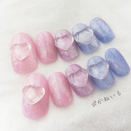 ゆめかわメルヘンカラー♡ぷっくりハートネイル ネイルチップ（つけ爪  