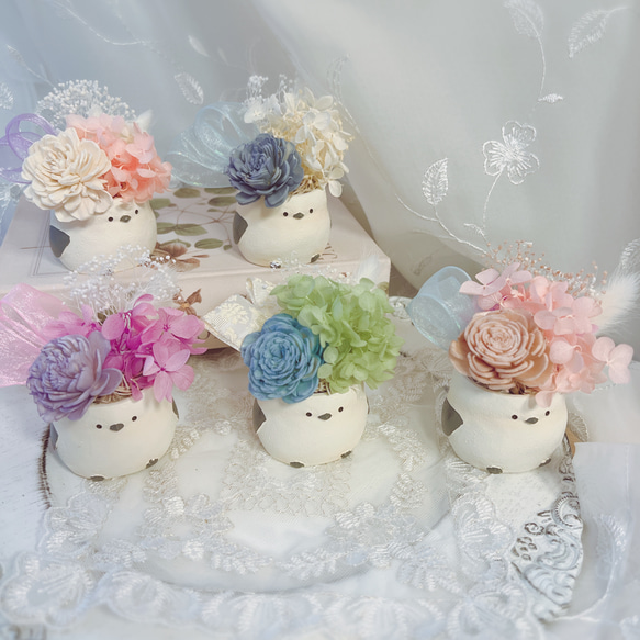 再販 シマエナガのナチュラルフラワーアレンジ プリザーブドフラワー