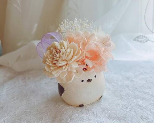 プリザーブドフラワー♡シマエナガin blue & summer プリザーブドフラワー♡シマエナガin blue & summer