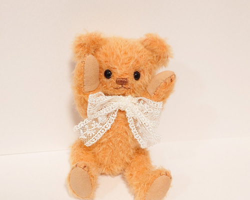 寿桃Bear.様 テディベア ぬいぐるみ （モヘア/オフホワイト） 小さなオレンジモヘア テディベア 14cm ぬいぐるみ yukumao 通販