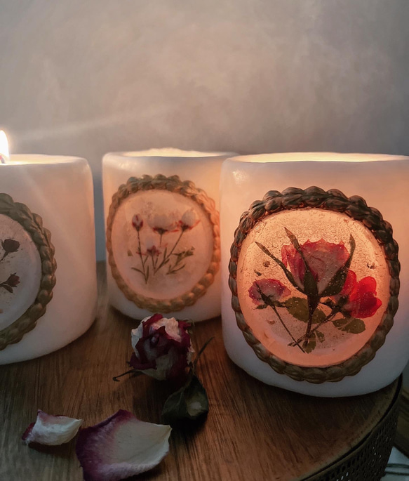 押し花antique candle -ワイドタイプ-  アロマキャンドル　ソイキャンドル　誕生日　プレゼント　ギフト　 10枚目の画像