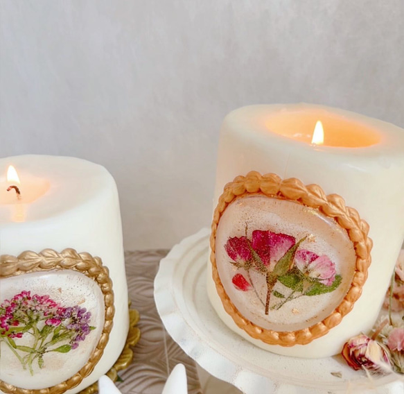 押し花antique candle -ワイドタイプ-  アロマキャンドル　ソイキャンドル　誕生日　プレゼント　ギフト　 4枚目の画像