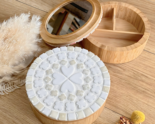 鏡つき！ジュエリーボックス/アクセサリーケース/小物入れ ホワイト