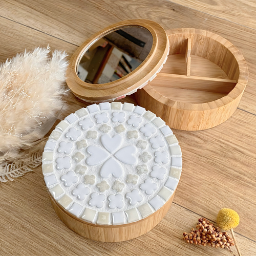 鏡つき！ジュエリーボックス/アクセサリーケース/小物入れ ホワイト