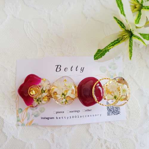 ボタニカル*フラワーバレッタ/クリップ【レッド】 バレッタ Betty1001  