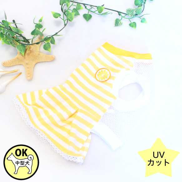 犬服 UVカットワンピース<お腹メッシュ>（イエロー） ペット服