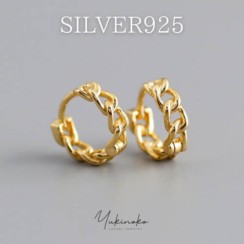 P054G 喜平デザイン ゴールド チェーンリングフープピアス SILVER925