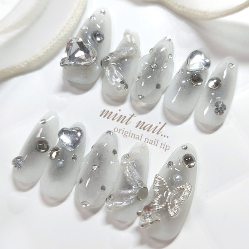 ネイル ネイルチップオーダー ガラスフレンチ 埋め尽くし ちゅる