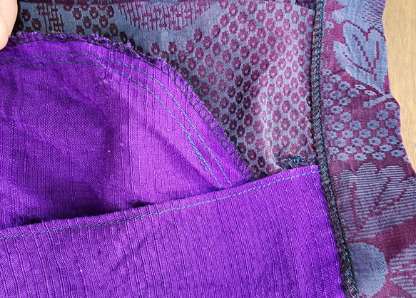ロング フレアスカート 紫色 サイド切り替え 絹 silk 八掛 M~Lサイズ 6枚目の画像