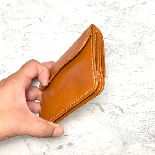 本革 ギャルソンウォレット 栃木レザー 二つ折り財布 コンパクト財布 キャメル 使い勝手抜群！本革 ギャルソンウォレット｜栃木レザー 手縫い