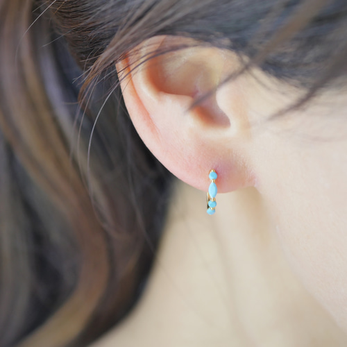 ターコイズのワンタッチフープピアス/イヤリング ゴールド