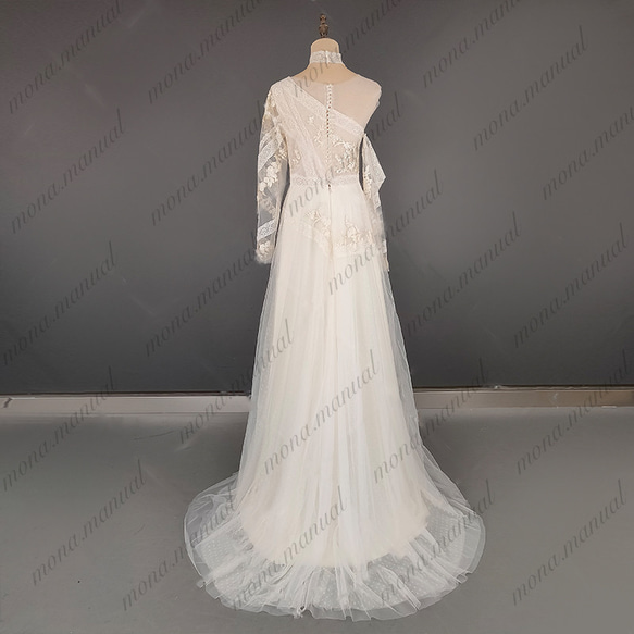 スレンダーライン チュールスカート ウェディングドレス 二次会 結婚式 前撮りドレス 593 3枚目の画像