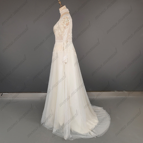 スレンダーライン チュールスカート ウェディングドレス 二次会 結婚式 前撮りドレス 593 2枚目の画像