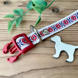 犬　首輪＆リードセット　犬　花柄　レッド　デイジー　ホワイト　チロリアン　小型犬 6枚目の画像