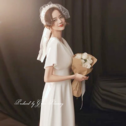 ウェディングドレス 袖あり 半袖  5号７号９号11号 ブライダル 結婚式 挙式 前撮り ワンピース　gcd1080 3枚目の画像