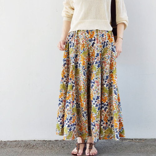 送料無料】リバティプリント《14枚ハギスカート》エドナ（オレンジ系