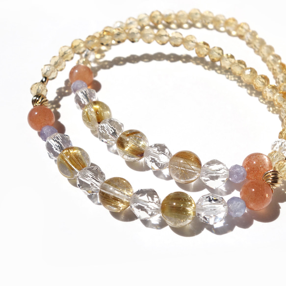 ヘアゴム パワーストーン サンストーン×スモーキークォーツ×クラック水晶